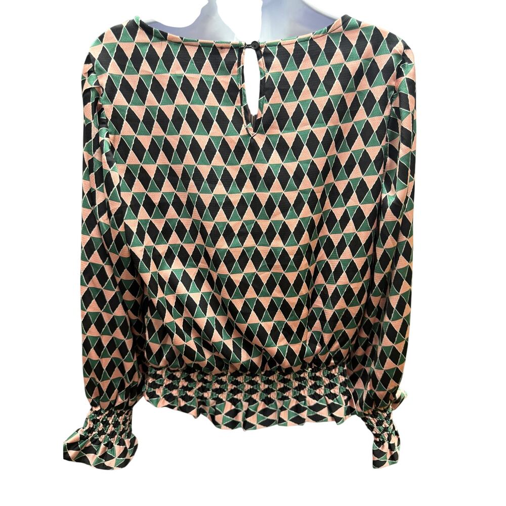 Hazel Haze Anthropolgie Womens S Geo Metric Smocked Crew Neck Peasant Blouse - Picture 4 of 4